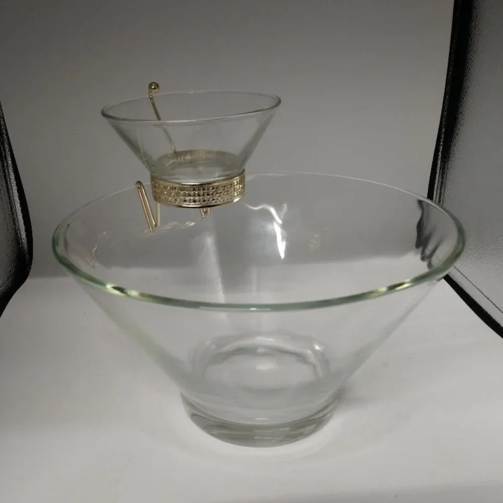 Vintage Anchor Hocking Clear Glass Mid Century Modern Chip/Dip/Fruit Dip 3 Pc.